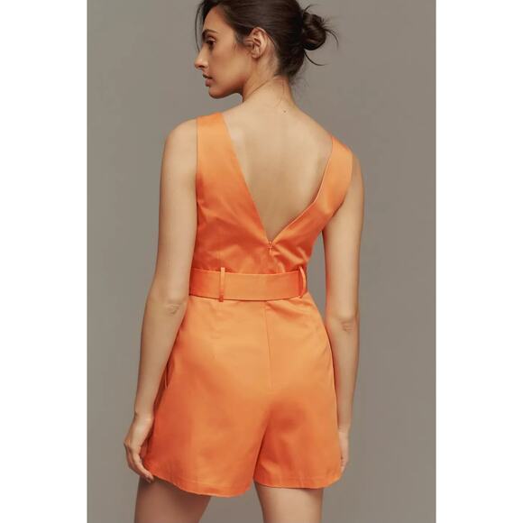 NWT Anthropologie x Hutch Belted V-Neck Romper $168 SIZE 4 Tangerine - Picture 4 of 5